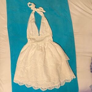 SHEIN White Eyelet Halter Mini Dress